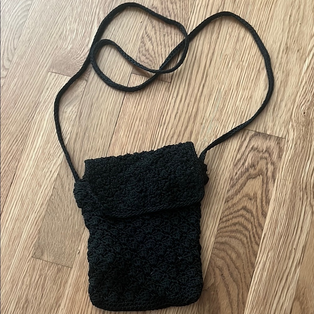 Vintage Y2K Elegant Black Crochet Crossbody Bag